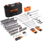 VEVOR Mechanics Tool Set, 308-Piece Mechanic Tool Kit, 1/4 in, 3/8 in, and 1/2 in Drive, SAE and Metric Socket Set, Wrenches, Screwdriver Bits, Accessories, and Storage Case, for Automotive Repair