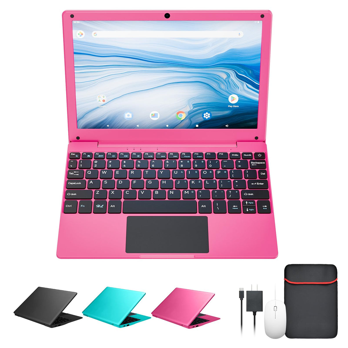 10.1 Inch Mini Netbook, Quad-Core Processor Laptop Computer, 2GB Memory 64GB Storage Android 12 Portable Notebook Built-in Webcam, WiFi & Bluetooth Keyboard & Mouse for Home Schooling & Office Work