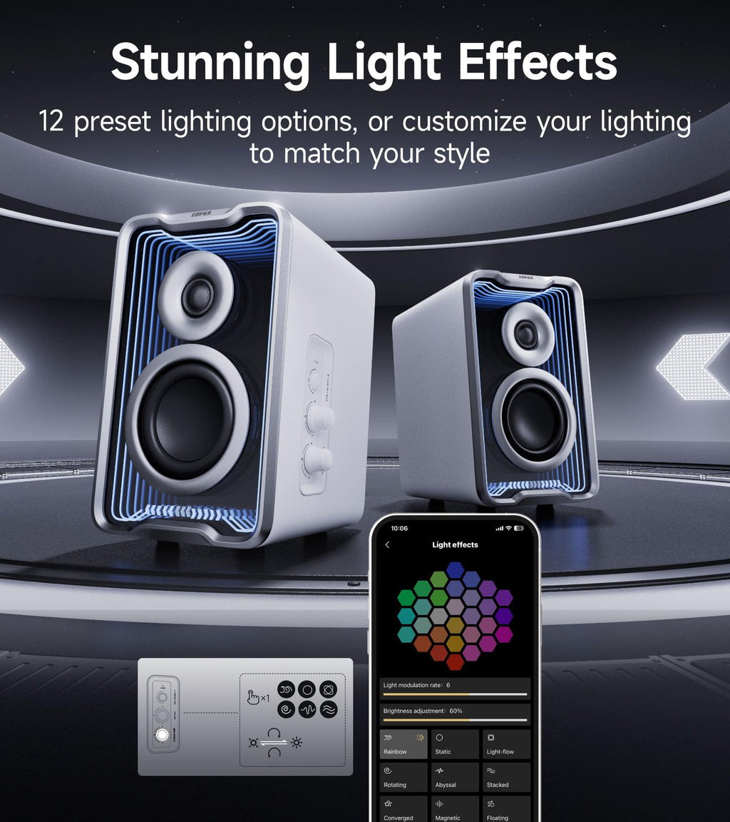 Edifier QR30 RGB Light Desktop Computer Gaming Speakers, 30W RMS, White