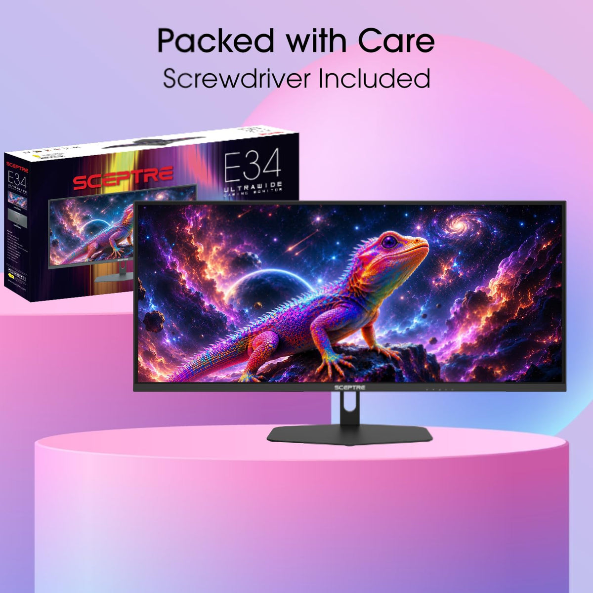 Sceptre New 34-inch Prime Gaming Monitor 3440 x 1440 up to 240Hz 1ms 100% sRGB DisplayPort x2 HDMI x2 Build-in Speakers, Machine Black 2027 (E345B-QU240T Series)