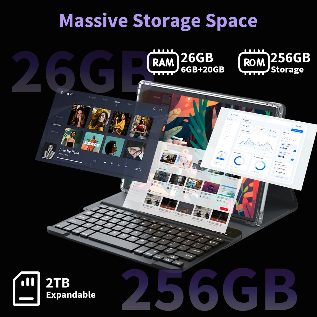 2026 Android 16 Tablet with Keyboard - 10 Inch Tablet with Gemini AI(Black)