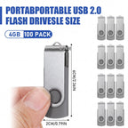 Kanayu 100 Pack 4gb USB 2.0 Flash Drives, Gray Swivel Thumb Drives