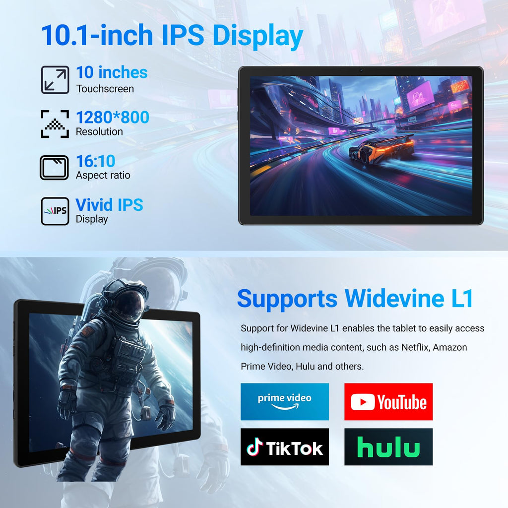 Android 16 Tablet 10 Inch, 24GB RAM 64GB ROM 1TB,HD IPS,Fast WiFi 6, BT 5.4