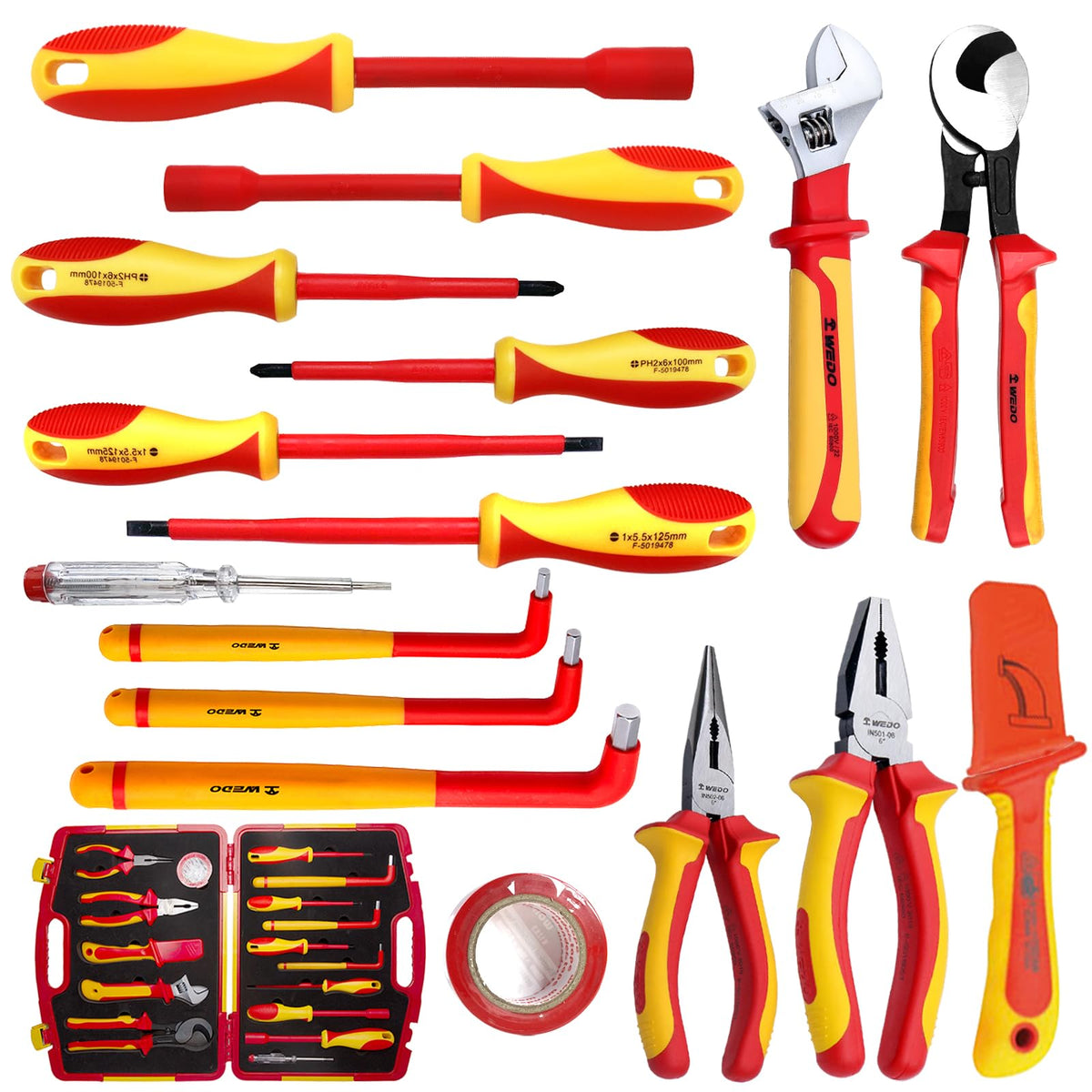 WEDO 13PCS 1000V Insulated Tool Set, Screwdriver & Pliers Set, Magnetic VDE Tools for Electrician, Repair Bag, Home Improvement DIY Tools