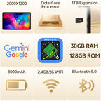 12 Inch Android 16 Tablet, 2K Display, 30GB RAM, 128GB Storage Expandable