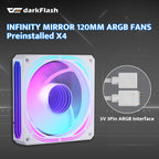 darkFlash ATX Mid-Tower Gaming PC Case, Back Plug-in BTF Motherboard, with 4 ARGB Fans Computer Case, Full View Curve Glass Dual-Chamber PC Case, Type C Port, Supports Dual 360mm AIO, White(DPW90)