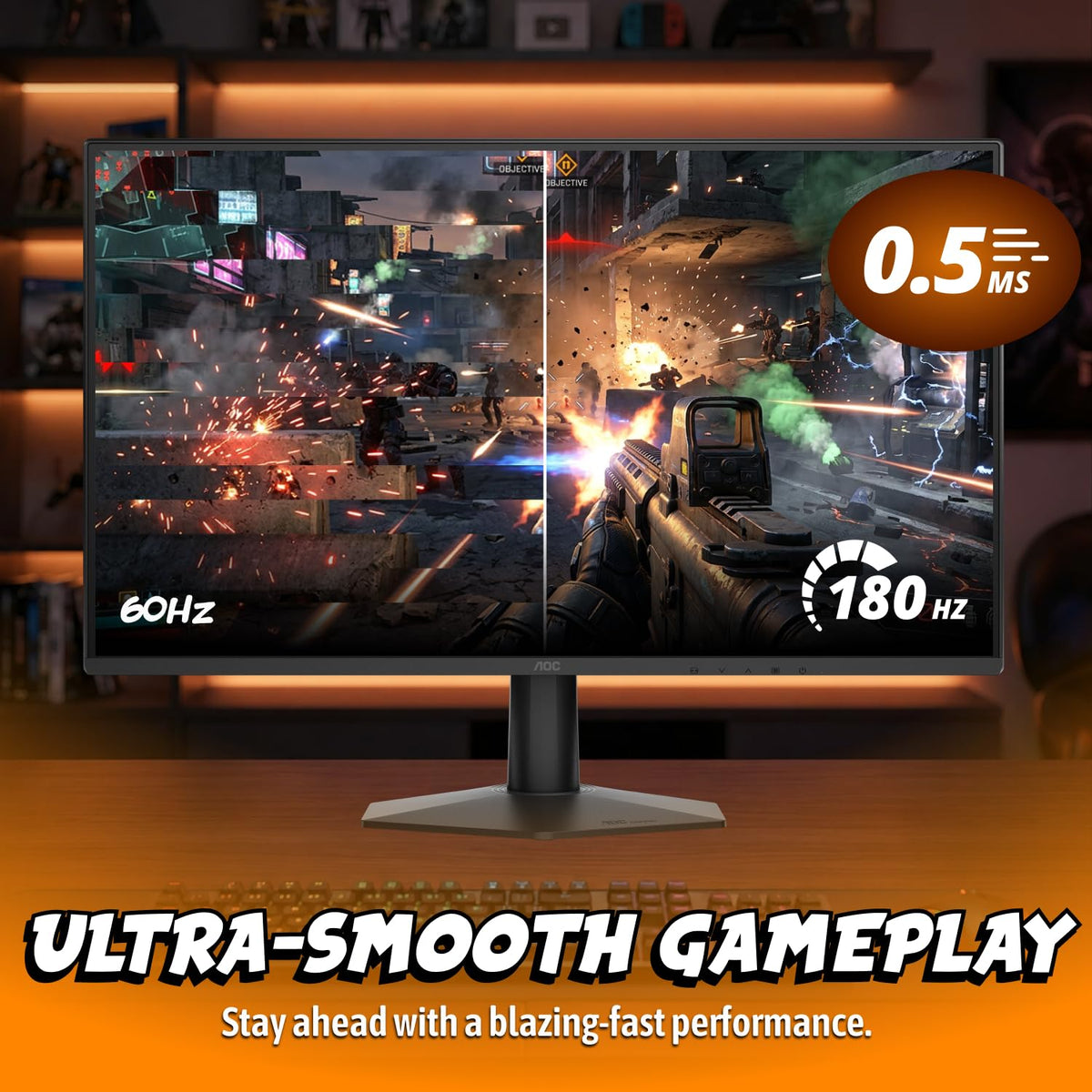 AOC 24 Inch Gaming Monitor FHD 180Hz Fast IPS 0.5ms HDR, 24G51F2
