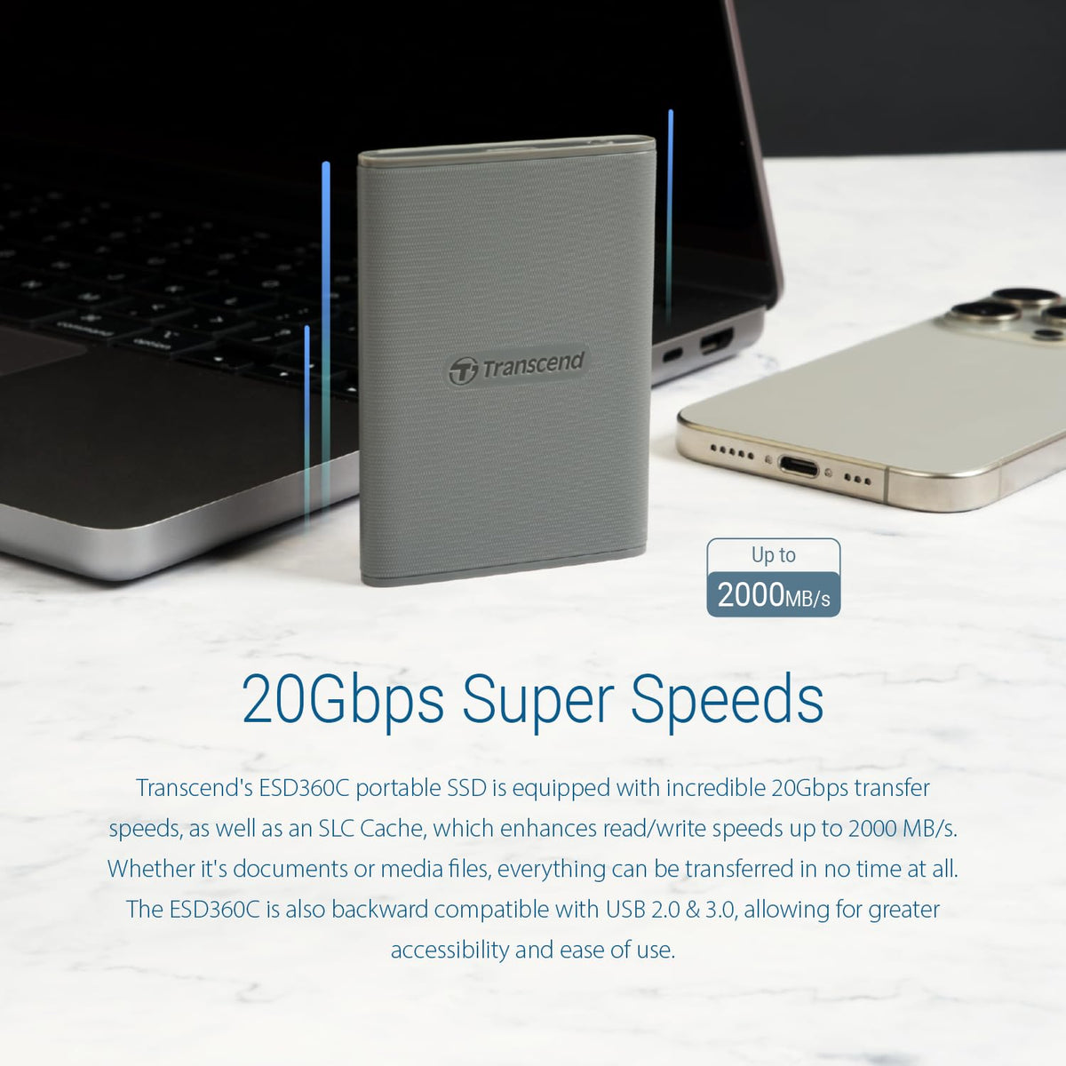 Transcend 1TB ESD360C Portable SSD Up to 2000MB/s USB3.2 Gen2x2, Type-C