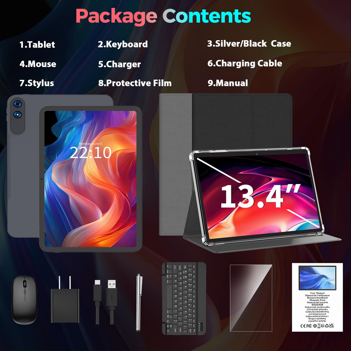 13 inch Tablet with Keyboard - 2026 Gemini AI Android 16 Tablet,Black Case