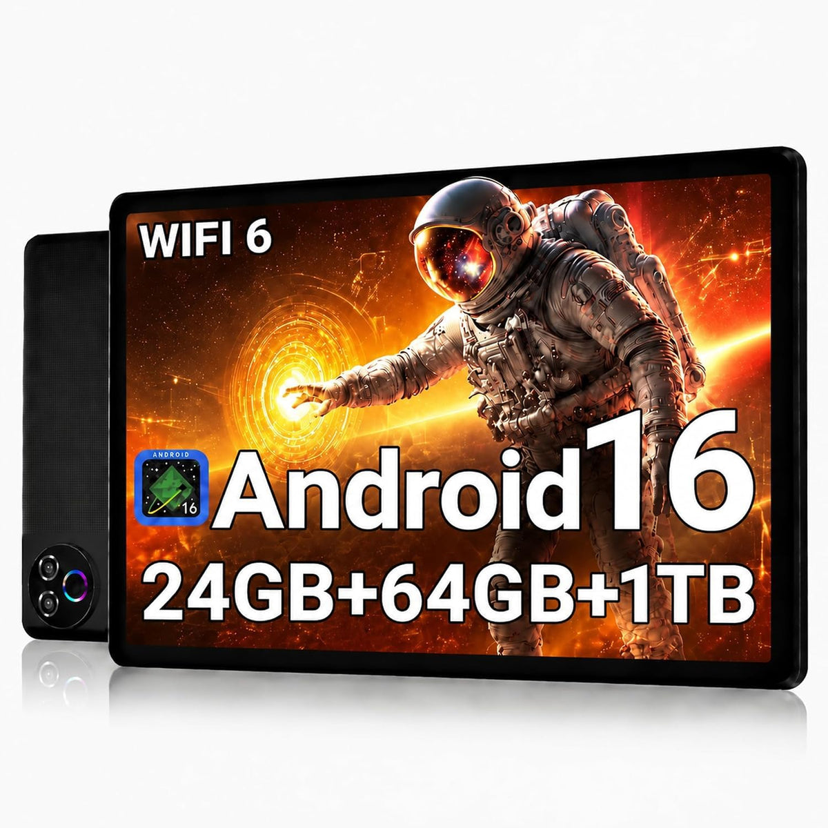 2026 Android 16 Tablet 10.1 Inch with 24GB RAM 64GB ROM, 1TB TF Card Expandable, 6000mAh Battery, Dual Band WiFi, BT5.4, Dual HD Cameras, Portable Tablet for Study, Business&Entertainment