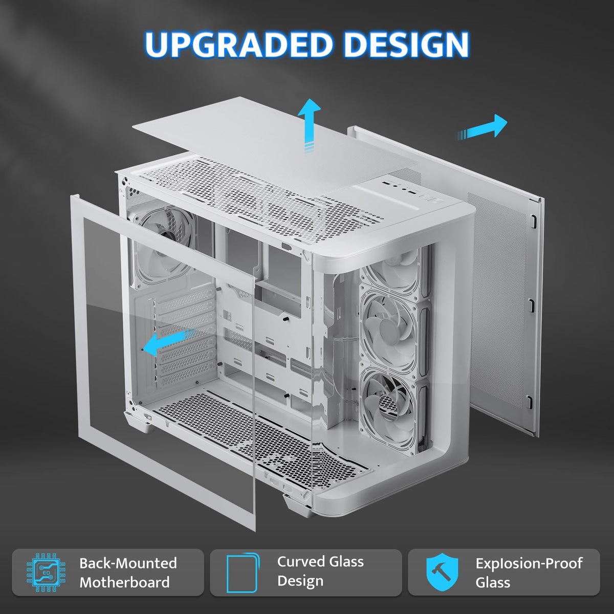 darkFlash ATX Mid-Tower Gaming PC Case, Back Plug-in BTF Motherboard, with 4 ARGB Fans Computer Case, Full View Curve Glass Dual-Chamber PC Case, Type C Port, Supports Dual 360mm AIO, White(DPW90)