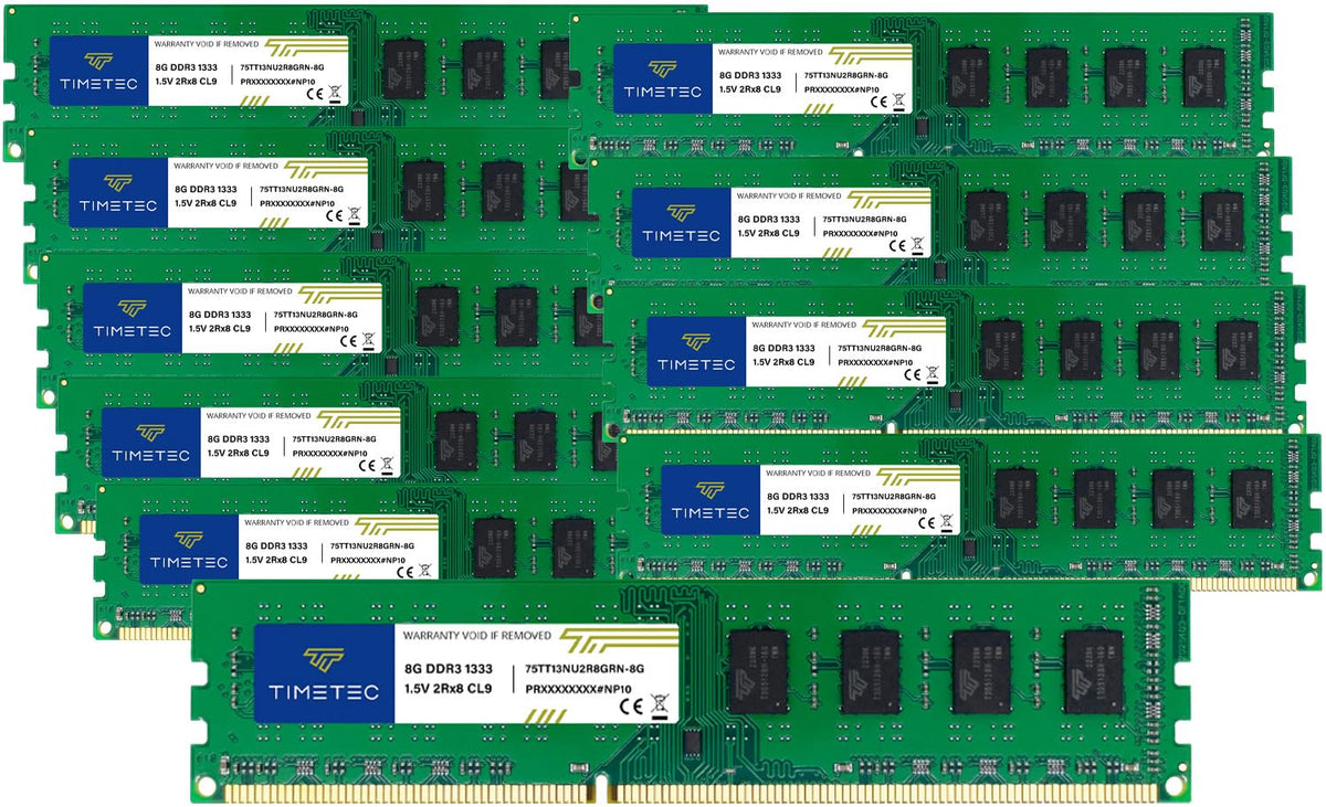 Timetec 80GB KIT(10x8GB) DDR3 1333MHz PC3-10600 Non-ECC Unbuffered 1.5V CL9 2Rx8 Dual Rank 240 Pin UDIMM PC Desktop Computer Memory RAM Module Upgrade (80GB KIT(10x8GB))