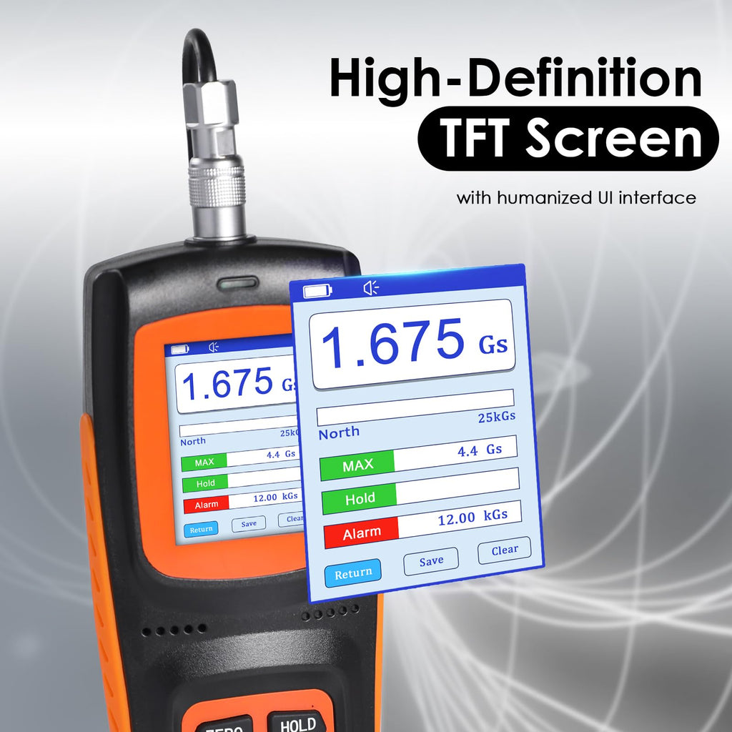 Gauss Meter ±1% High Precision Tesla Meter 0-2500mT 25000Gs Hall Sensor Magnetic Field Tester Data Storage USB Rechargeable TFT Display DC Field Measurement Device