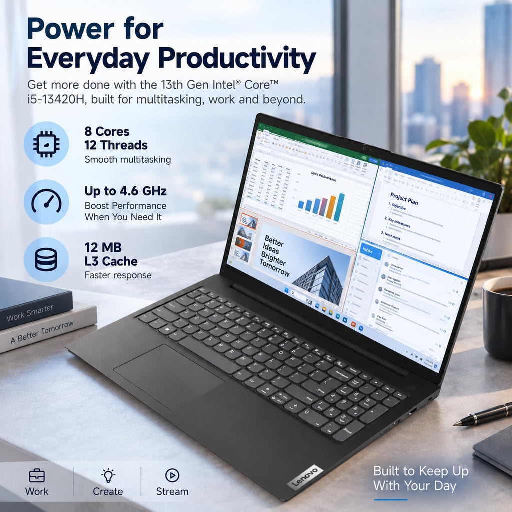 Lenovo V15 G4 i5 Business Laptop, 15.6″ FHD Anti-Glare Display, Intel i5-13420H (8-Core, Beat i7-1355U), 16GB DDR5 RAM, 256GB SSD, WiFi6, Bluetooth5.2, Windows 11 Home, with 5ave 6-in-1 Accessory Kit