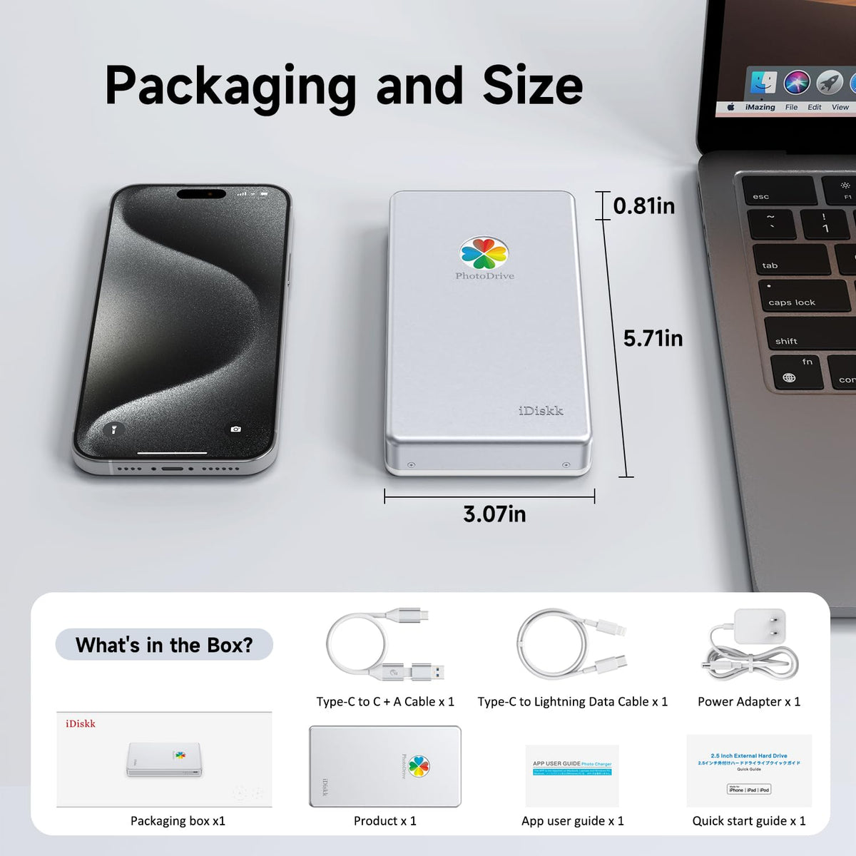 iDiskk 1TB External Hard Drive USB Photo Memory Stick for Phone Mac PC | Plug and Play with Dedicated app, Cross-Device File Transfer, Portable Photo Backup, Compatible with iOS, Windows & Mac