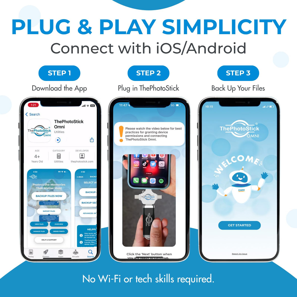 ThePhotoStick® Omni 256GB Photo Backup for iPhone, Android and Computers