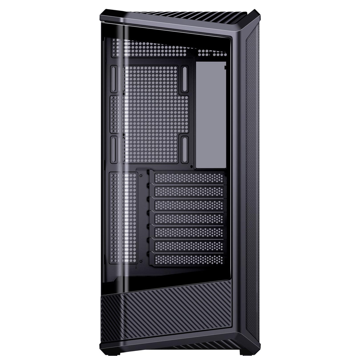 JONSBO D400 Black ATX Mid-Tower Pc Case,Three-Dimensional Beveled Curved Glass Design,Desktop Computer Case, Support BTF Motherboard/ATX Power supply/Dual360 AIO,10 Fan Positions,Black