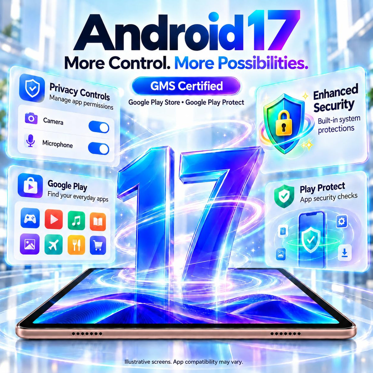 DMOAO Android 17 Tablet, 10.1 inch Tablet with Keyboard, Gemini AI, 30GB RAM+64GB ROM+1TB TF, WiFi 6, GMS, Widevine L1, Case Bundle, Gold
