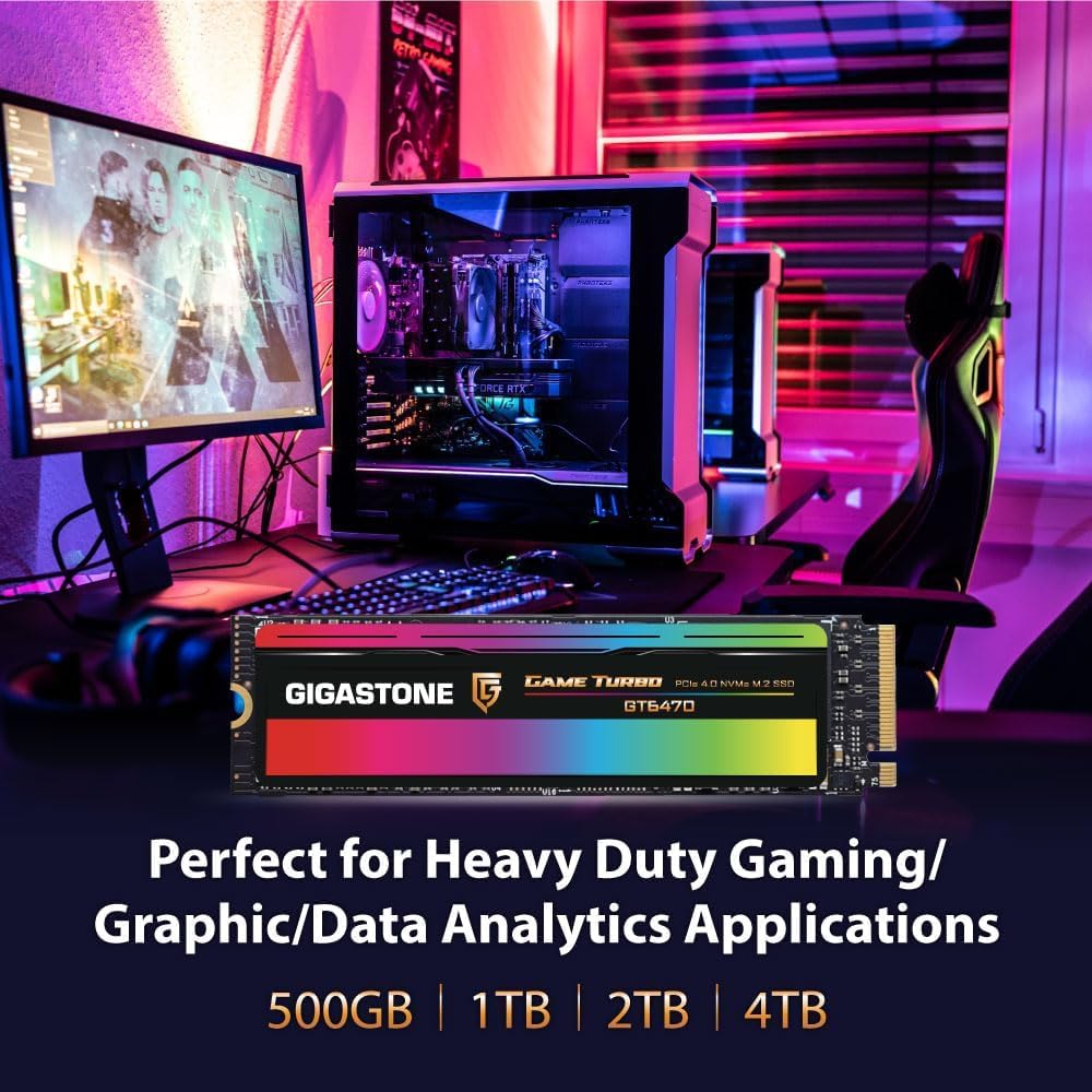 Gigastone 2TB Game Turbo PCIe Gen4x4 SSD (2-Pack) Up to 7,300MB/s with SLC Caching Gaming/PC/Desktop/Laptop 5-Year Warranty M.2 NVMe PCIe 4.0 2280 Internal Solid State Drive
