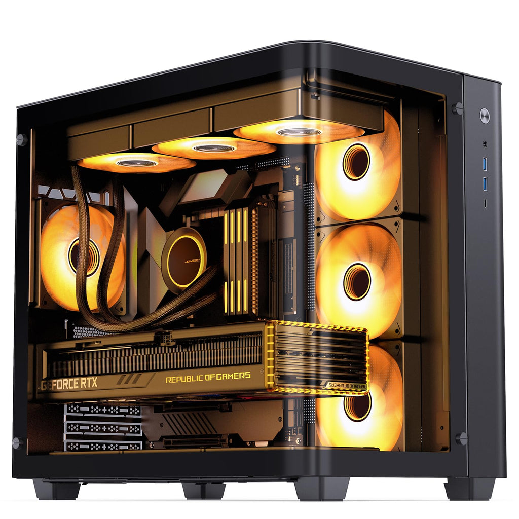 JONSBO TK-4 Black ATX PC Case,Separated Cabinet Mid Tower Computer Case,Bi-Bent Surround View Glass,Aluminum Alloy, Support Micro/ATX, SP Back-Connect(BTF) MB /460GPU/200PSU,Type-C Jack, Black