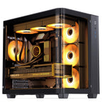 JONSBO TK-4 Black ATX PC Case,Separated Cabinet Mid Tower Computer Case,Bi-Bent Surround View Glass,Aluminum Alloy, Support Micro/ATX, SP Back-Connect(BTF) MB /460GPU/200PSU,Type-C Jack, Black