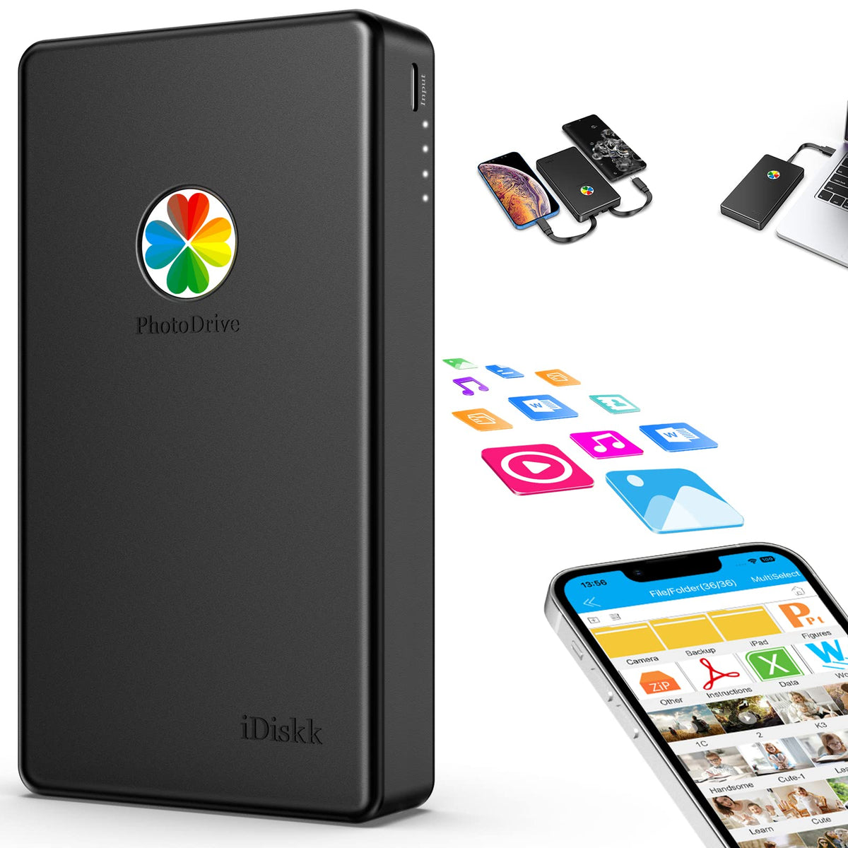 iDiskk App-le Certified 1TB External Hard Drive for iPhone18/17/16/15, iPad & MacBook Backup Photos, Videos, Music & Docs Compatible with iOS & Android Portable Storage for All Your Digital Files