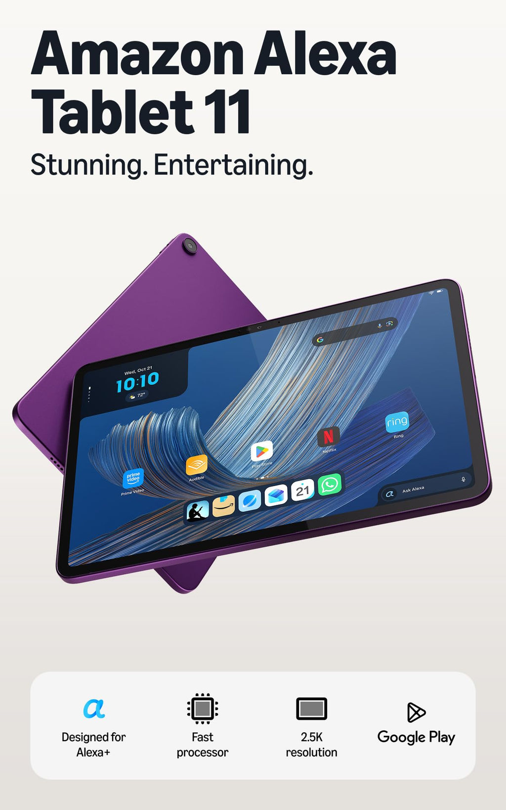 Amazon Alexa Tablet 11 (all-new), 8GB RAM, 64GB, 11″ stunning 2.5K display, All-day battery, With Google Play, Designed for Alexa+, Matcha