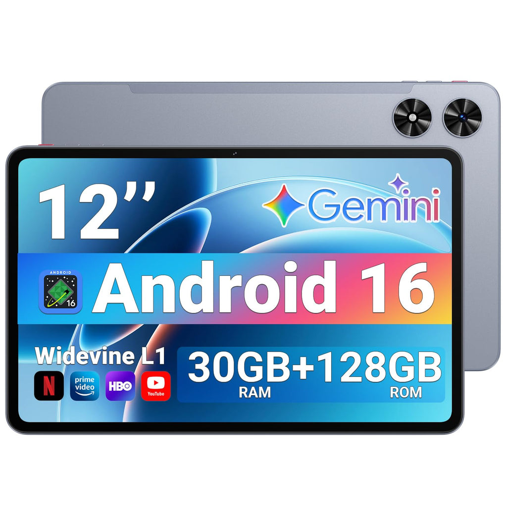 Tablet 12 Inch, Android 16 Tablet, 2K IPS, 30GB RAM + 128GB, 1TB Expandable
