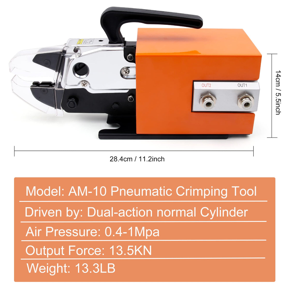 Pneumatic Crimping Tool Am-10,Air Powered Wire Terminal Pneumatic Crimper Plier Machine Crimping Up to 16mm² with 4 Optional Die Sets for Various Kinds of Terminals