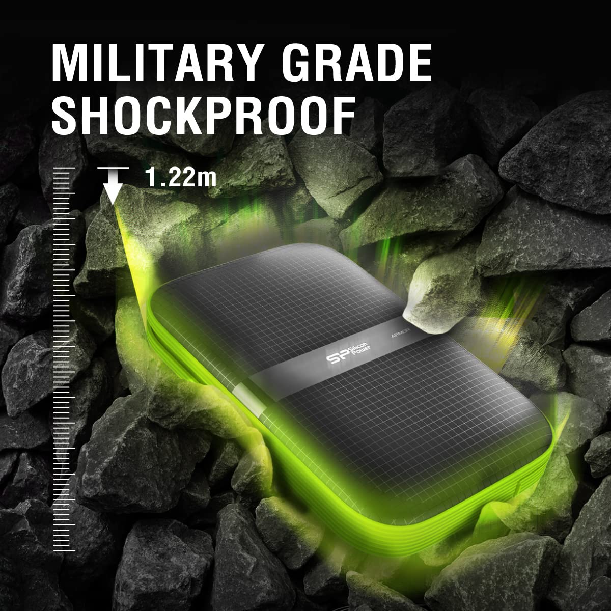 SP Silicon Power 2TB Rugged Portable External Hard Drive Armor A60 Shockproof USB 3.1 Gen1 for PC Mac Xbox and PS4 Black