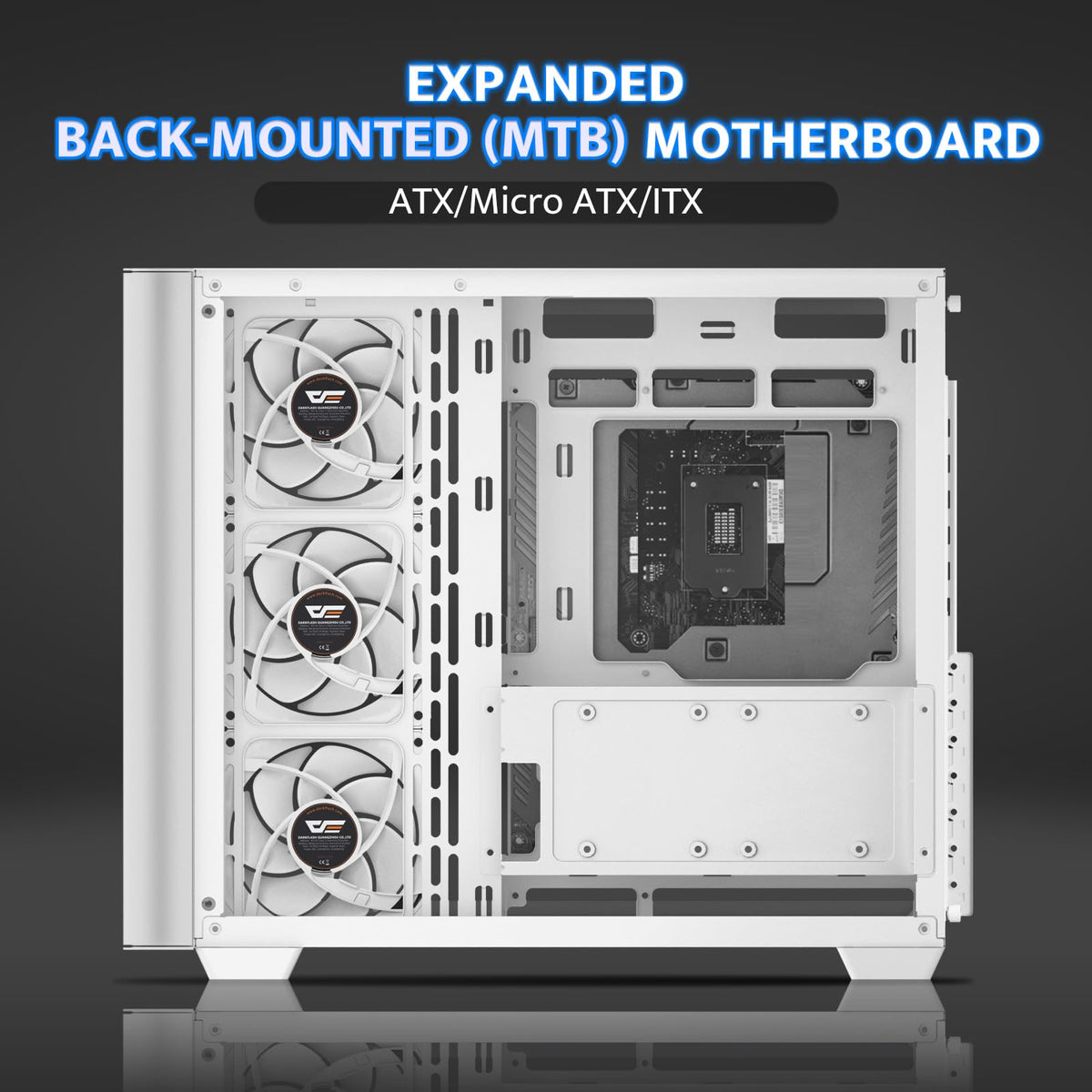 darkFlash ATX Mid-Tower Gaming PC Case, Back Plug-in BTF Motherboard, with 4 ARGB Fans Computer Case, Full View Curve Glass Dual-Chamber PC Case, Type C Port, Supports Dual 360mm AIO, White(DPW90)