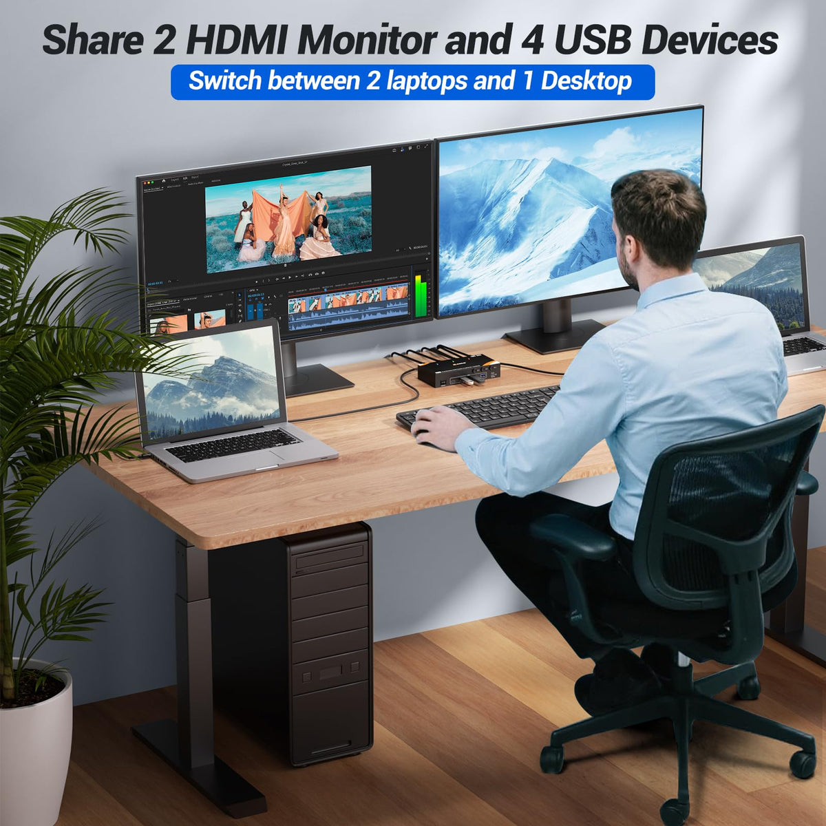 KCEVE KVM Switch 2 Monitors for 2 Laptops 1 Desktop HDMI 4K@60Hz