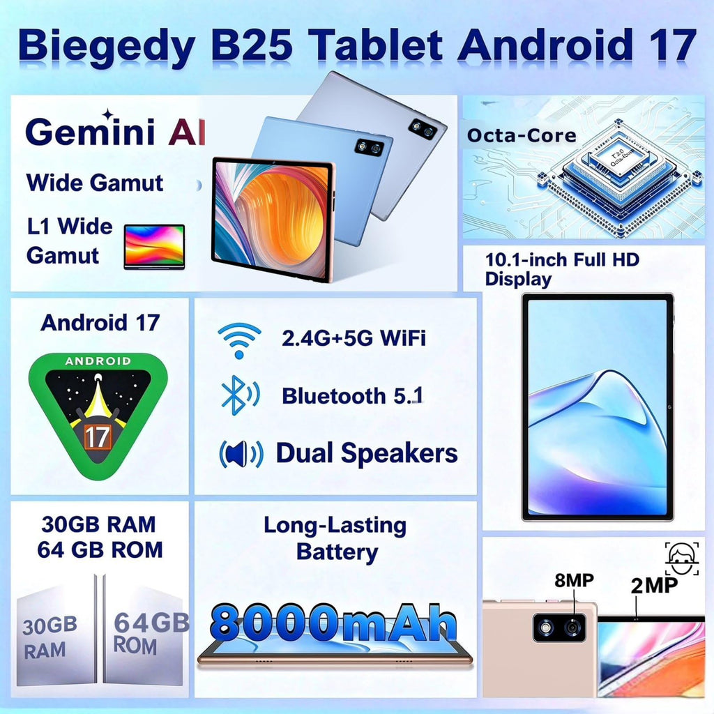 Android 17 Tablet with Keyboard, Octa-Core, Gemini AI+SI, 8000mAh Battery