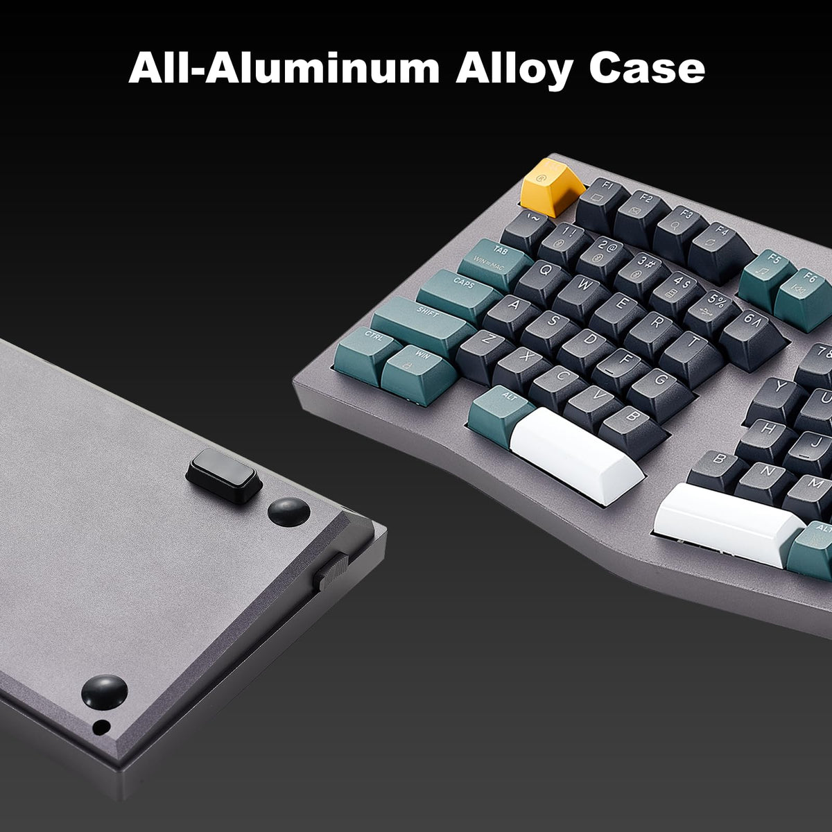 Hexgears F2 - Aluminum Custom Mechanical Keyboard, Split Alice 83 Key Layout Ergonomic Keyboard, Hot Swappable Slient Linear Switch, BT5.0/2.4GHz/USB-C, RGB Backlit with Wrist Rest for Win/Mac