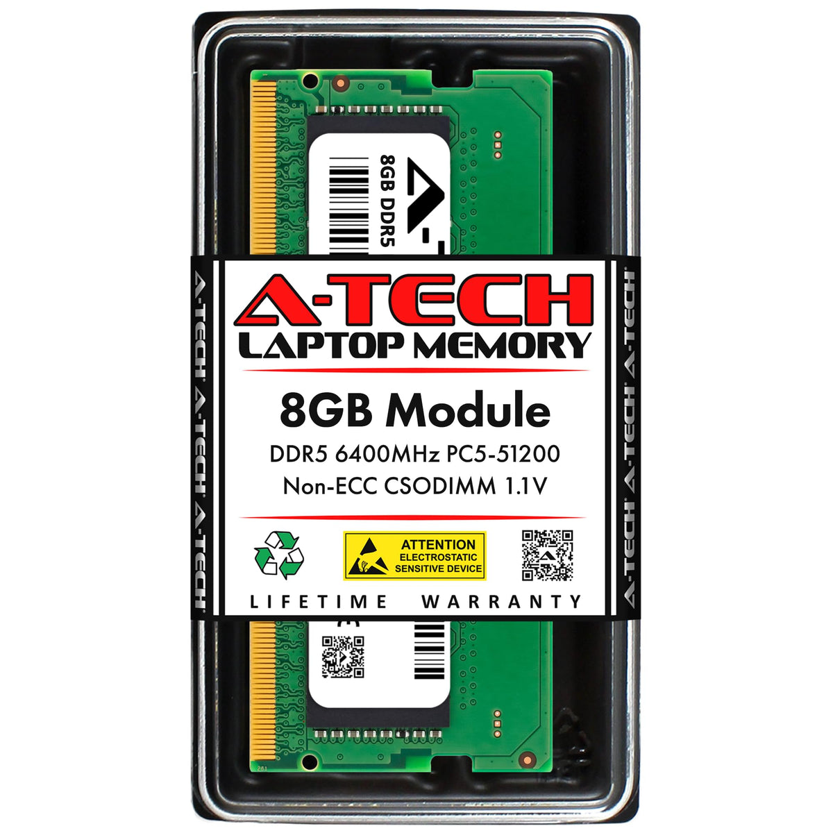 A-Tech 8GB DDR5 6400MHz PC5-51200 (PC5-6400B) CL52 CSODIMM Non-ECC RAM Memory Upgrade Module for Laptop, Notebook Computers