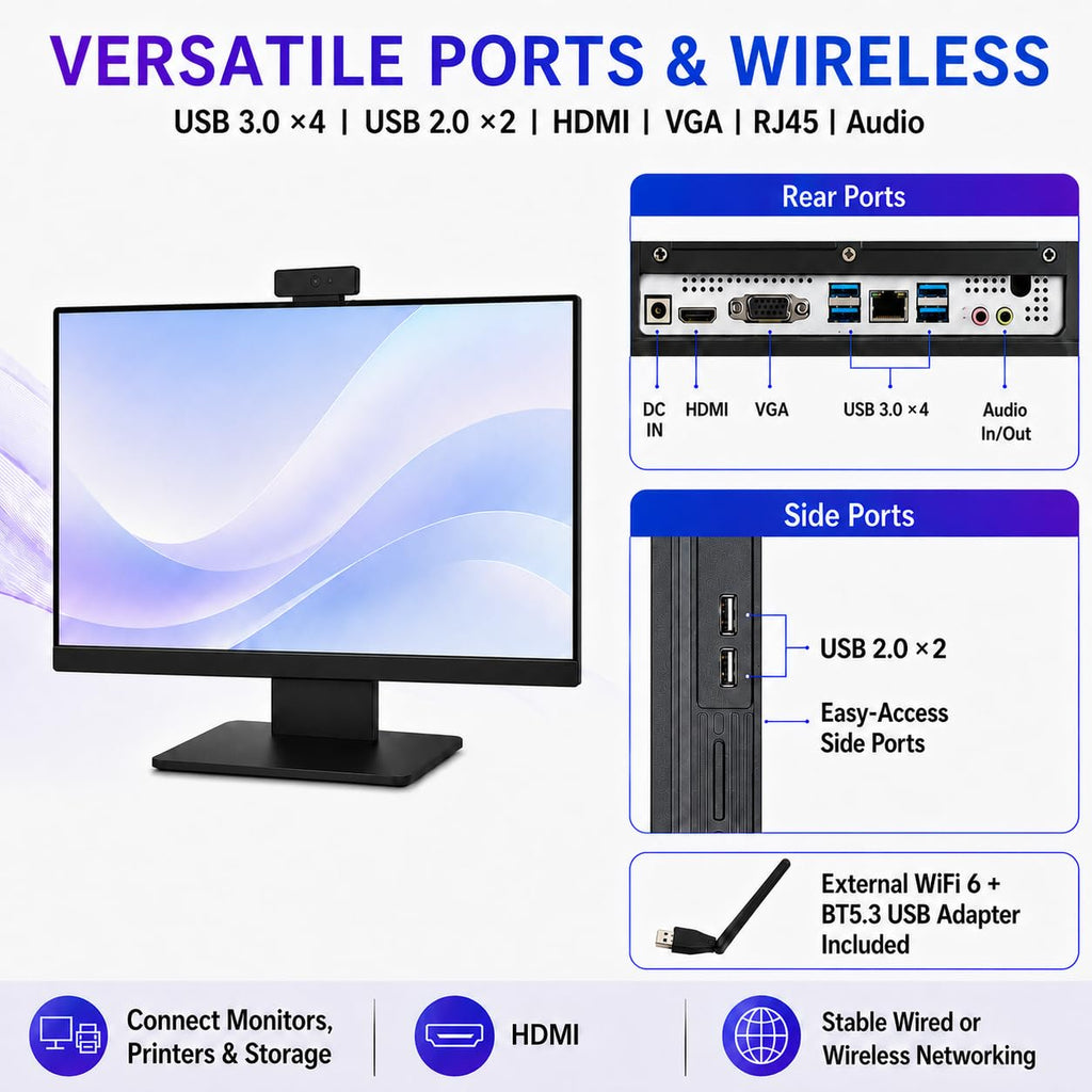 24" FHD All in One Desktop Computer, i5 CPU Up to 3.2 GHz,8GB RAM 256GB SSD