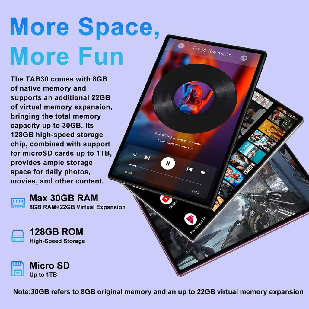 10.1 Inch Android AI Tablet, Full Metal Body, 30GB RAM+128GB ROM, 2TB TF Expandable, 8000mAh Battery, Incell IPS Display, 5G WiFi BT 5.0, Tablet with Keyboard & Mouse, Black