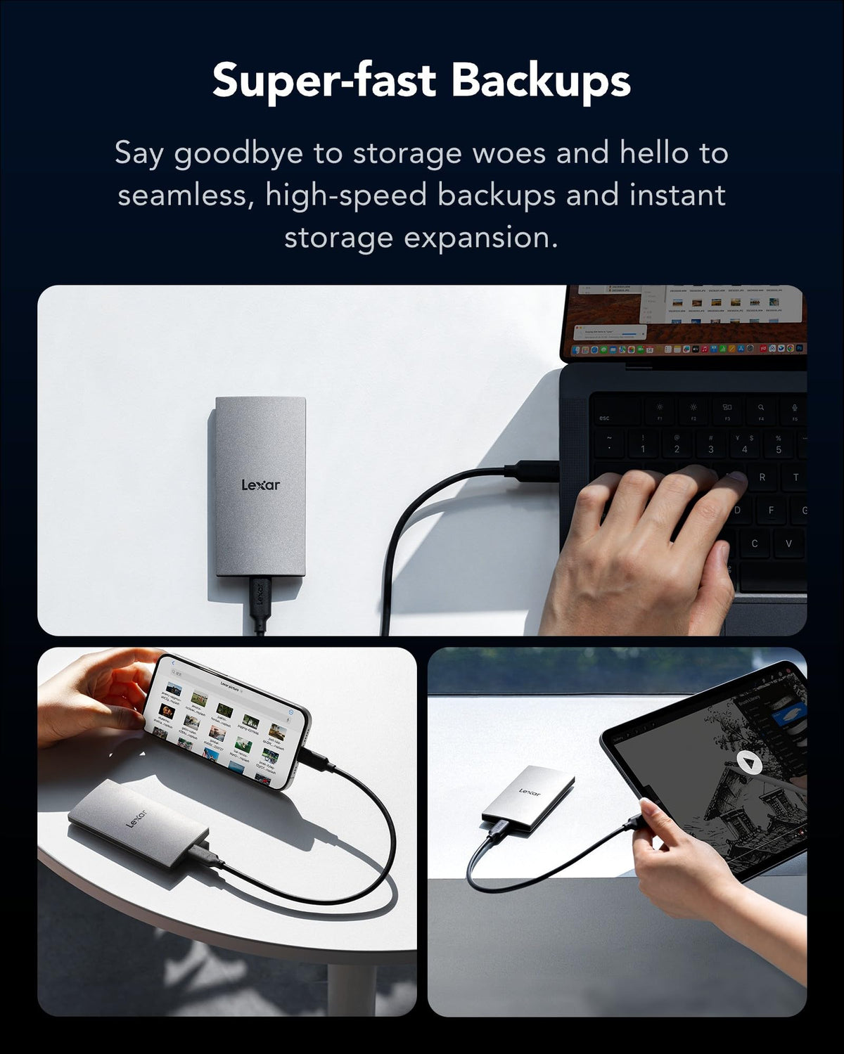 Lexar ES3 512GB Portable SSD Silver, USB 3.2 Gen 2 up to 1050MB/s
