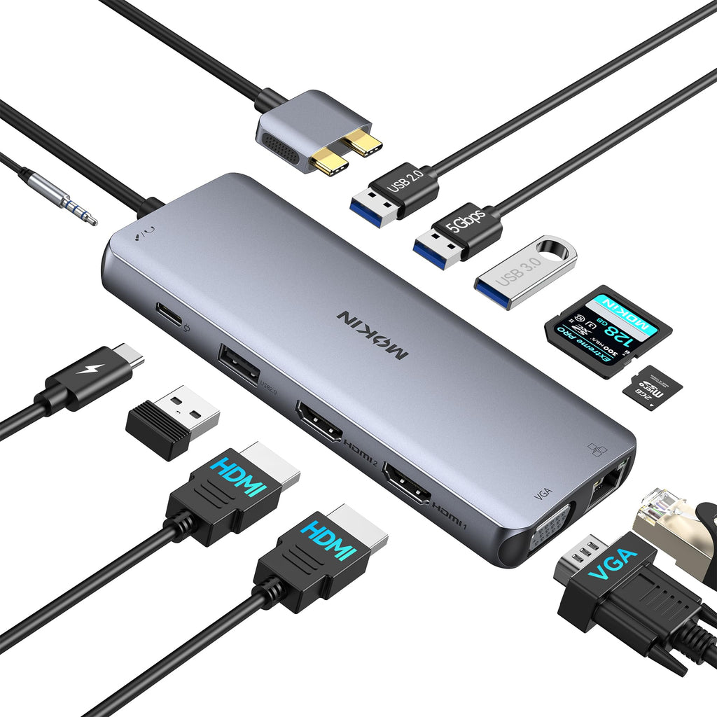 MOKiN USB C Docking Station 3 Monitors, 17-in-1 Triple Display Docking Station with 3 HDMI & 2 DP, 10G USB A/C, Gigabit Ethernet, 100W PD, Smart Display, SD/microSD, for Mac/Dell/Hp(Driver Required)