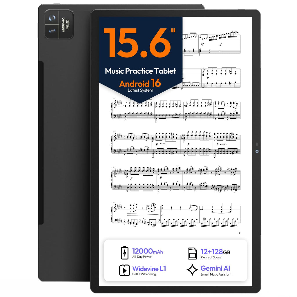 15.6 Inch Android 16 Tablet, FHD IPS Sheet Music Display for Musicians