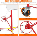 11 FT Drywall Lift Panel Rolling Hoist Jack Lifter, Sheetrock Lift Drywall Lift, Foldable Adjustable Drywall Jack Lift for Ceiling and Walls and Home Improvement, with 3 Lockable Wheels, Red