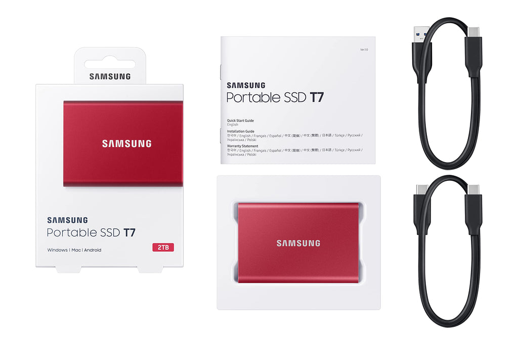 SAMSUNG T7 Portable SSD, 2TB External Solid State Drive, Speeds Up to 1,050MB/s, USB 3.2 Gen 2, Reliable Storage for Gaming, Students, Professionals, MU-PC2T0R/AM, Red