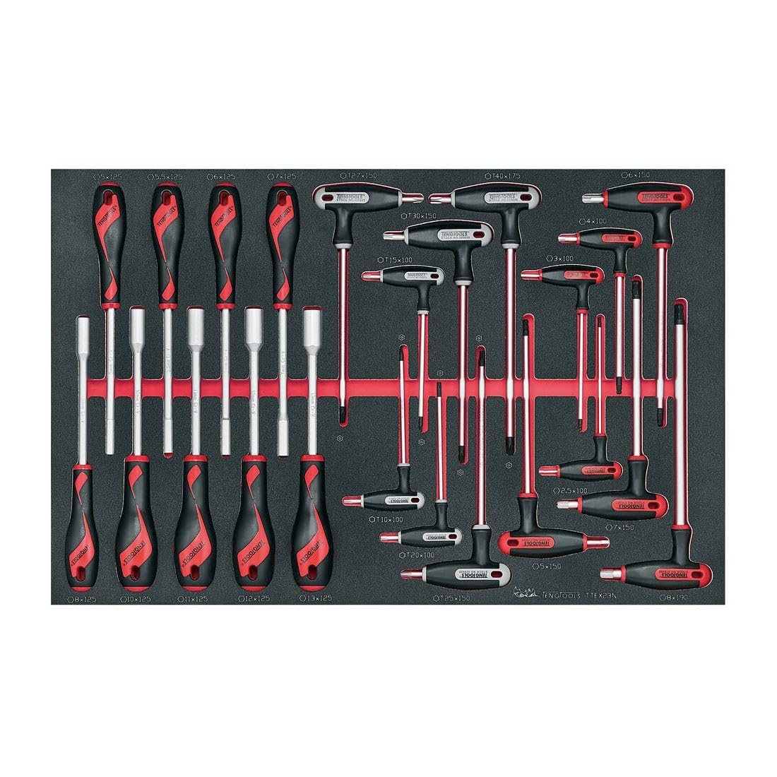 Teng Tools 23 Piece T Handle Allen Wrench Set & TX Nut Driver Tray