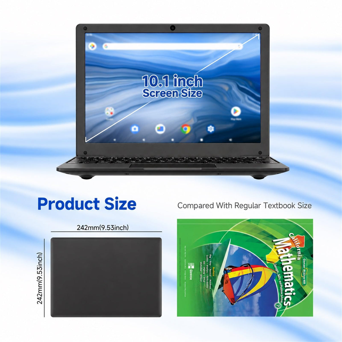10.1 Inch Mini Netbook, Quad-Core Processor Laptop Computer, 2GB Memory 64GB Storage Android 12 Portable Notebook Built-in Webcam, WiFi & Bluetooth Keyboard & Mouse for Home Schooling & Office Work