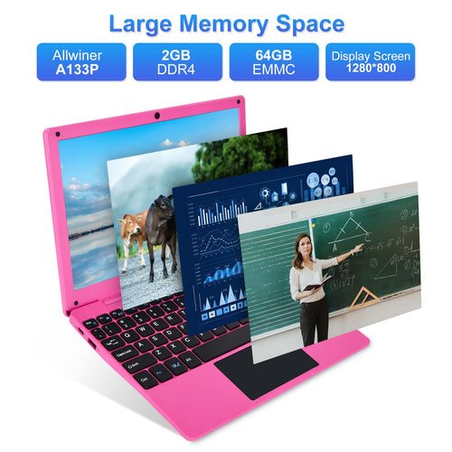10.1 Inch Mini Laptop for Kids, Android 12, Quad Core, Pink