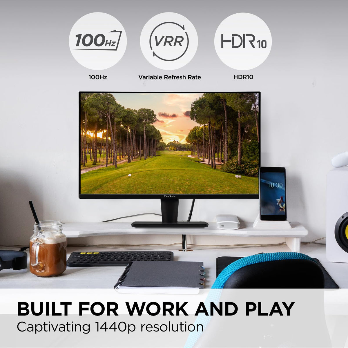 ViewSonic VS2725-2K 27 Inch 1440p Computer Monitor, QHD 100Hz Display