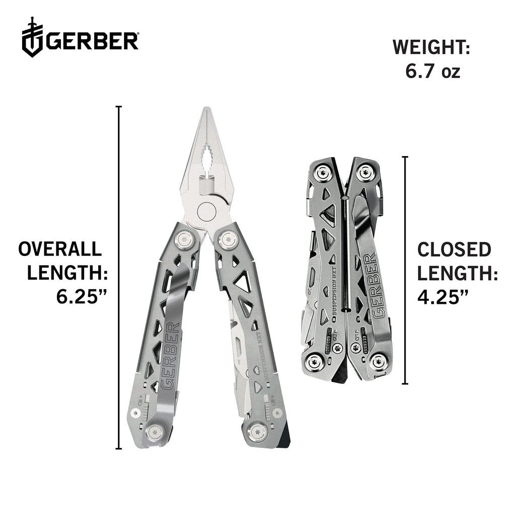 Gerber Gear Suspension-NXT 15-in-1 EDC Multi tool with Pocket Knife, Needle Nose Pliers and Wire Stripper Tools, Gifts for Men, Survival and Camping Gear, Stainless Steel (Pack of 12)