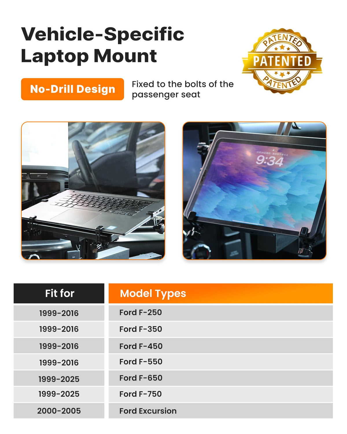 No-Drill Truck Laptop Mount Fit for Ford F250-F750 2000-2025