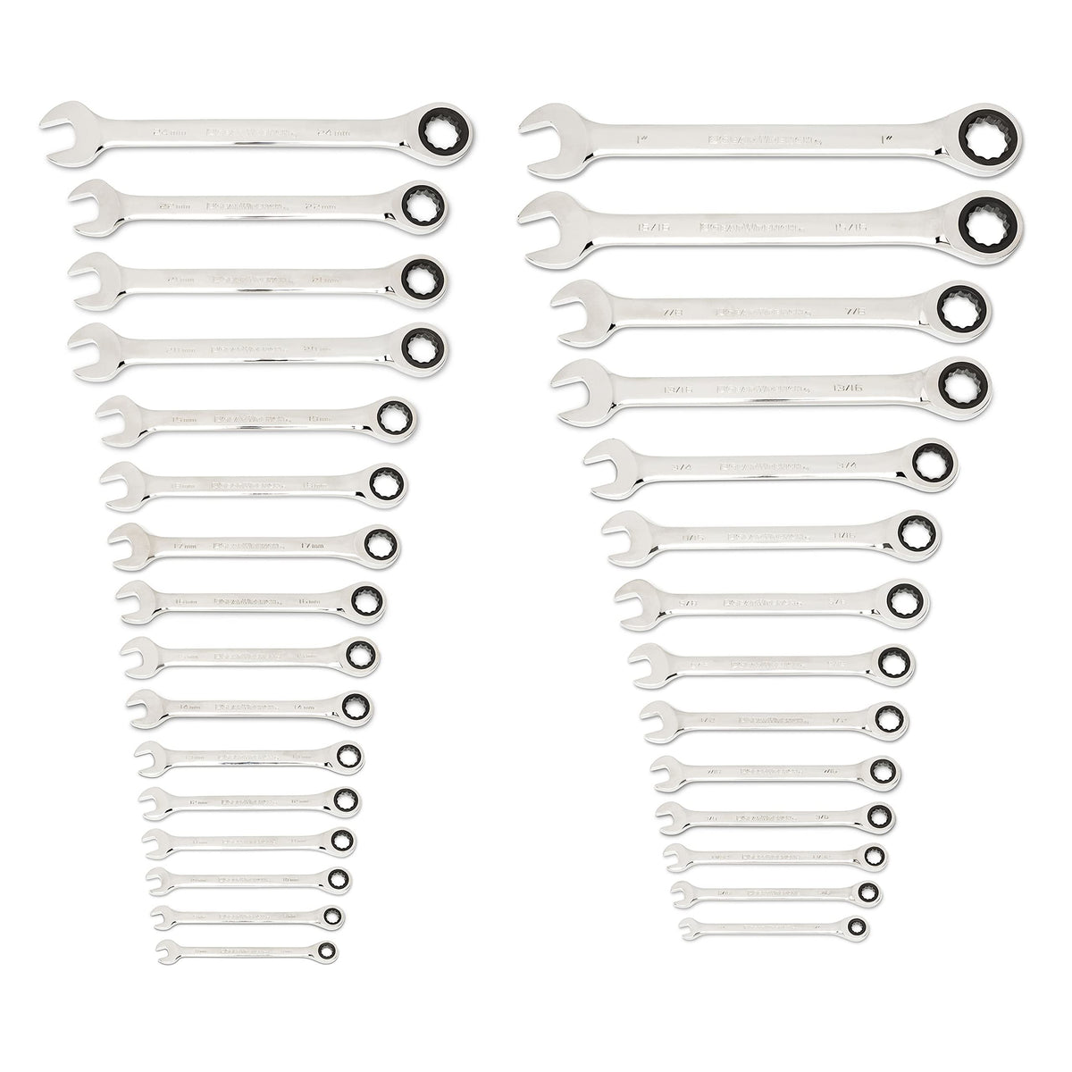 GEARWRENCH 30 Piece 12 Pt SAE/mm Ratcheting Combination Wrench Set| 86702