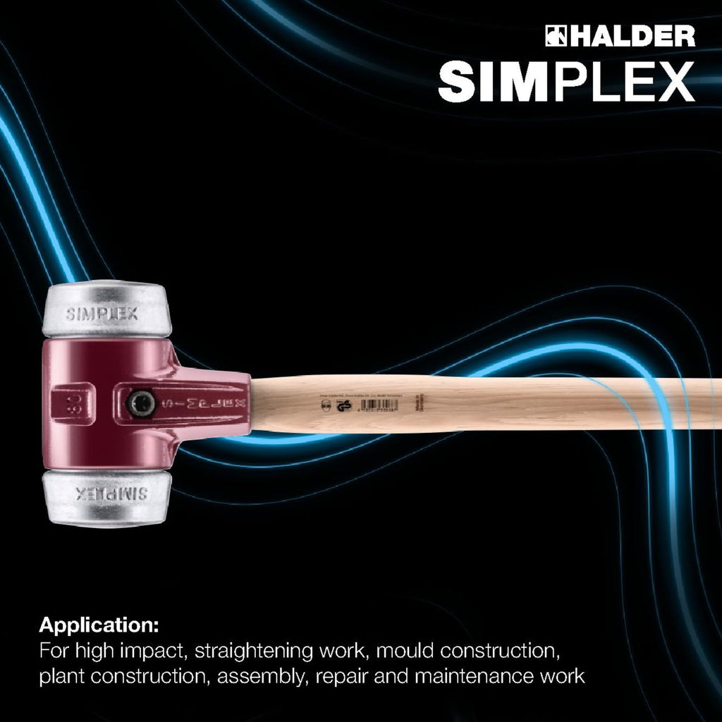 Halder Simplex Sledgehammer 80mm – Soft Metal Inserts, Cast Iron Housing with Protection Sleeve, Varnished Hickory Handle, Heat-Resistant Non-Sparking Assembly & Straightening Sledge – 3009.080